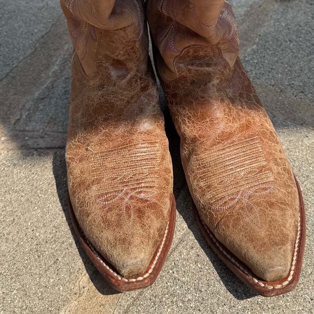 Brown Distressed Leather Cowboy Boots with Classic Silhouette